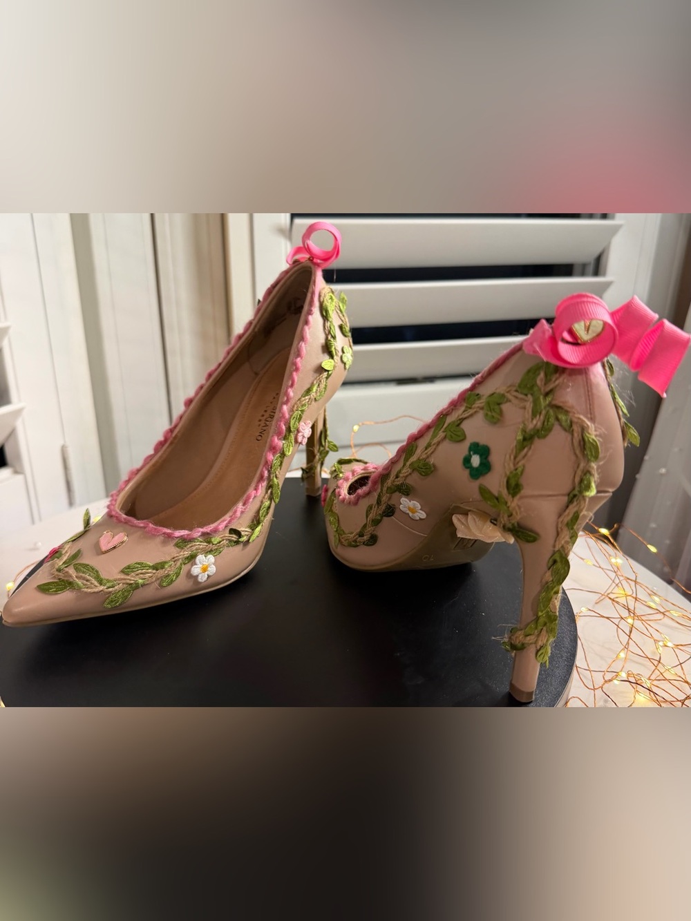 Upcycled Artisan Hand Embellished Statement Event Shoe, Floral Theme, size 10